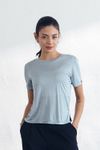 Cielcoco CLWT8103 Silky Shirring Short Sleeve Women Rayon Soft Workout Top T-Shirt _ Mint Blue _ Made in Korea